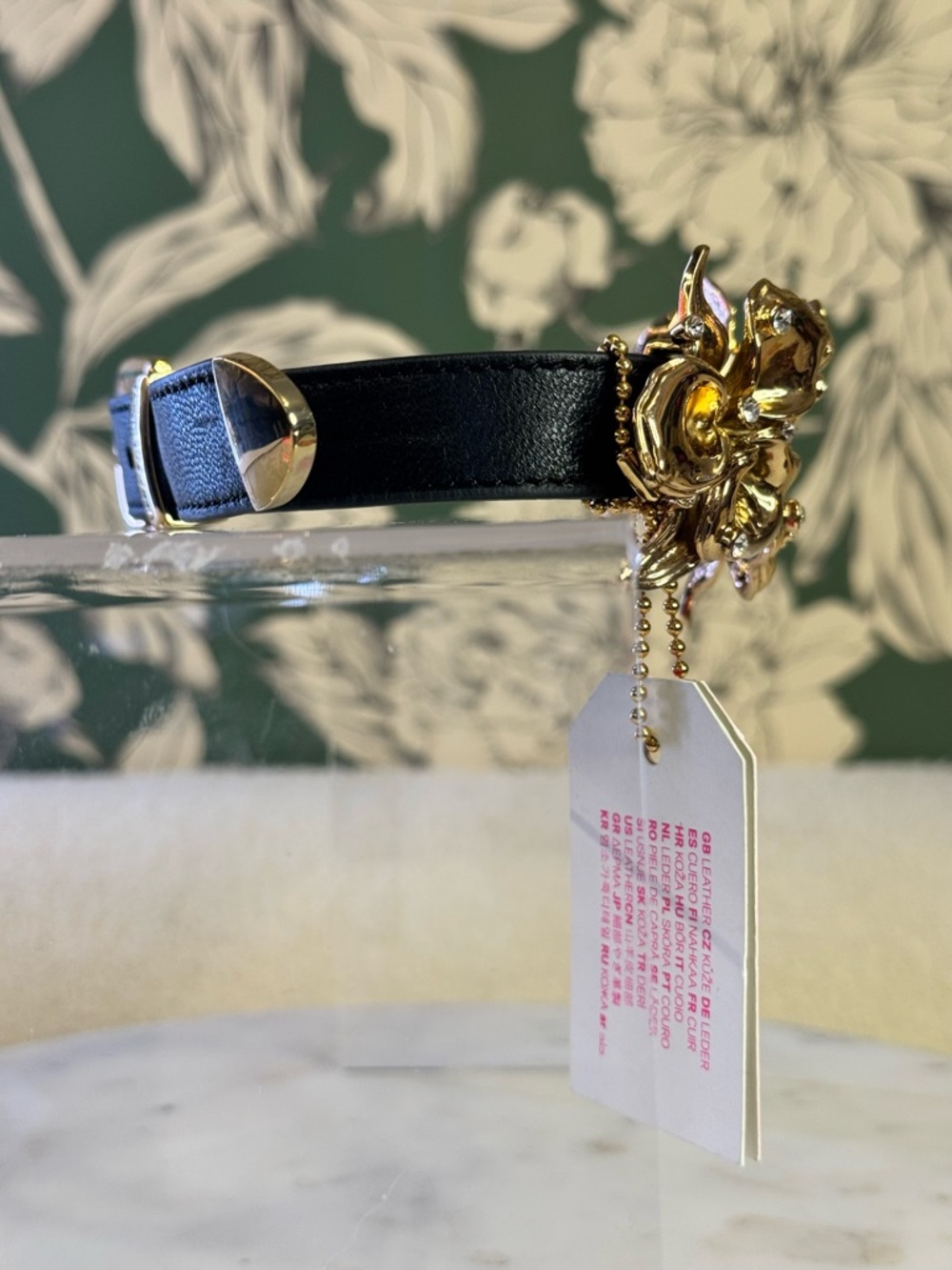 Versace for H&M Black Belt with Gold Floral Statement Buckle - Picture 8 of 12